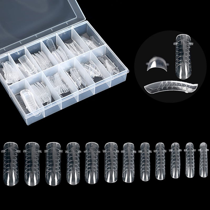 KADS 120PCS Clear Full Cover Dual Nail System Form UV Gel Acrylic Nail Art Mold Artificial Nail Tips with Scale for Extension (MODEL 1) - Image 1
